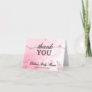 Bloeiende Zachte Waterverf Roze Bloemen Baby showe Bedankkaart