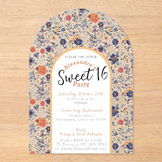 Bloeiende zoete zestien uitnodiging transparant (Voorkant)