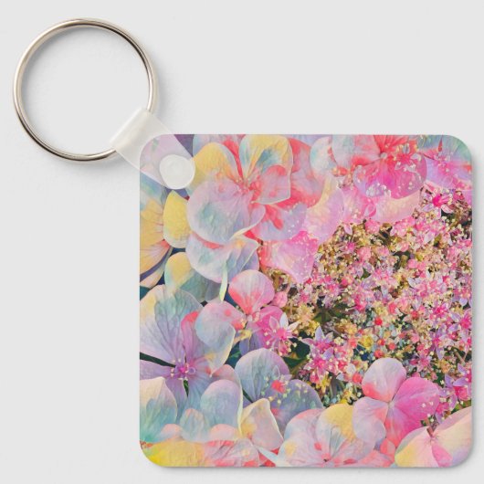 Bloeiende Zomer Hydrangea Bloem Sleutelhanger (Voorkant)