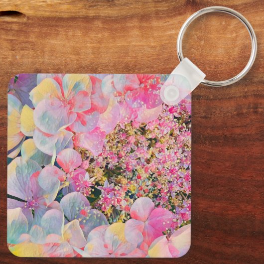 Bloeiende Zomer Hydrangea Bloem Sleutelhanger (Achterkant)