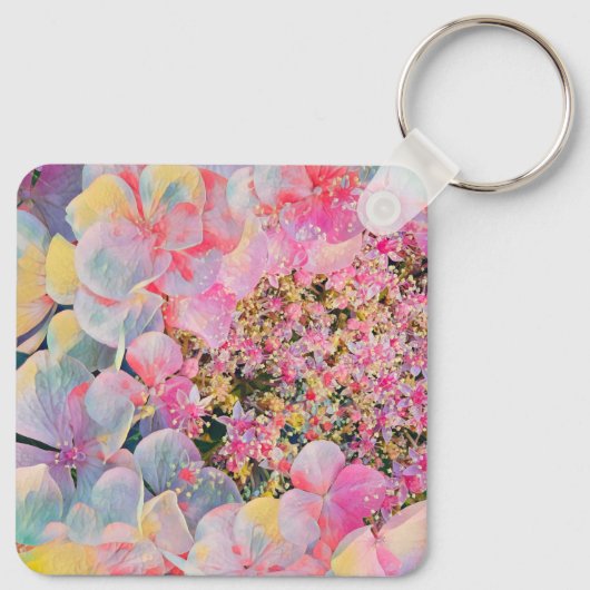 Bloeiende Zomer Hydrangea Bloem Sleutelhanger (Achterkant)