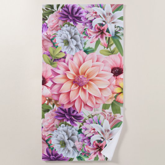 Bloeiende zomerse bloementuin illustratie strandlaken (Voorkant)