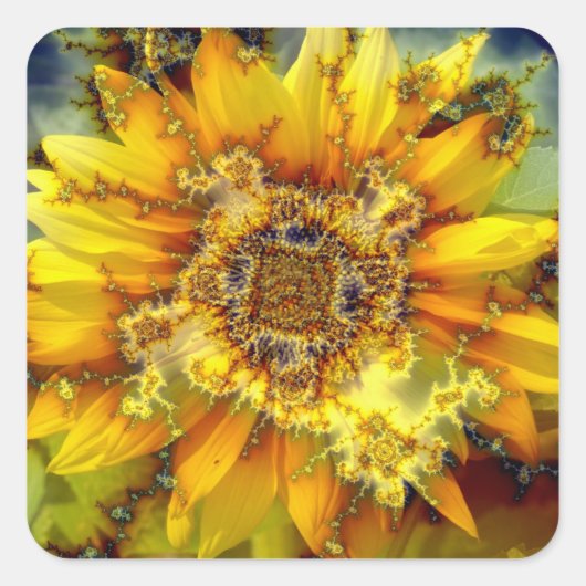 Bloeiende zon vierkante sticker (Voorkant)