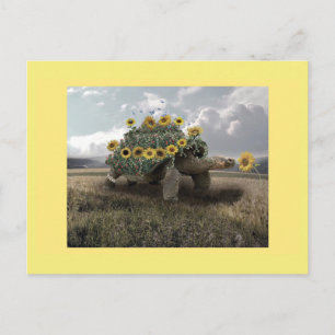 Bloeiende Zonnebloem Schildpad Briefkaart