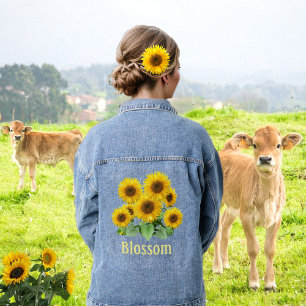 Bloeiende zonnebloemen denim jas jacket