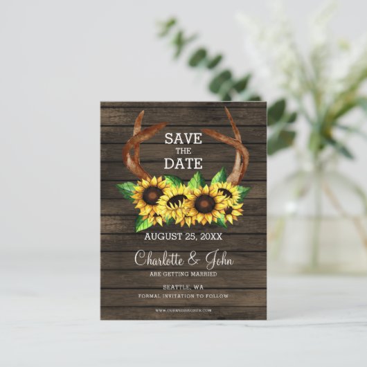 Bloeiende zonnebloemen gewei land chique bruiloft aankondigingskaart (Staand voorkant)
