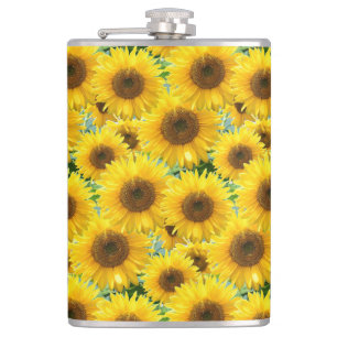 Bloeiende zonnebloemen heupfles
