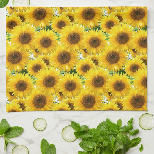 Bloeiende zonnebloemen theedoek (Gevouwen)