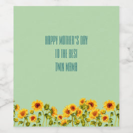 Bloeiende Zonnebloemen Twin Mom Moederdag Wijn Etiket