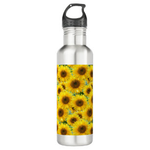 Bloeiende zonnebloemen waterfles 