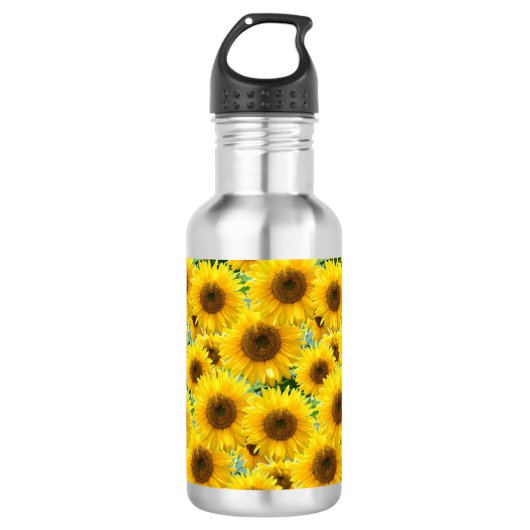 Bloeiende zonnebloemen waterfles (Voorkant)