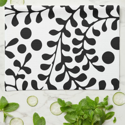 bloeiende zwart-wit print theedoek (Gevouwen)