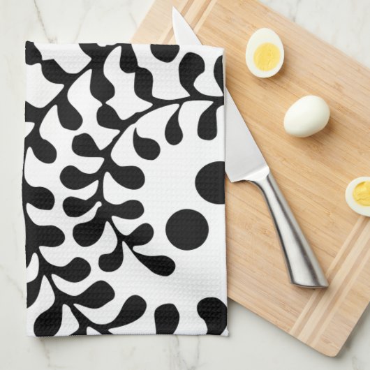 bloeiende zwart-wit print theedoek (Quarter Fold)