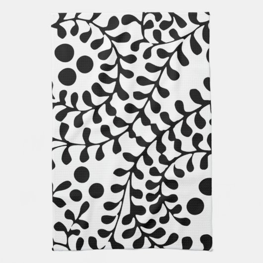  bloeiende zwart-wit print theedoek (Verticaal)