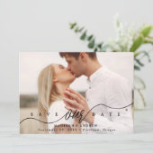 Bloeiende Zwarte Script Foto Save The Date (Staand voorkant)