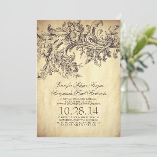  Bloeit Elegant en Luxe Bruiloft Kaart (Staand voorkant)