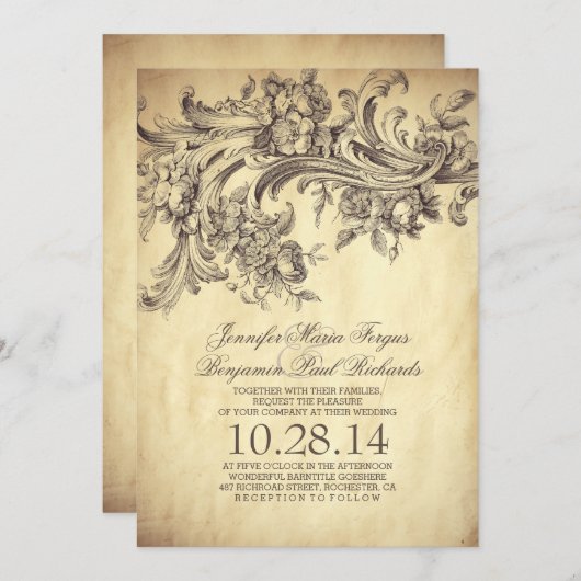  Bloeit Elegant en Luxe Bruiloft Kaart (Voorkant / Achterkant)