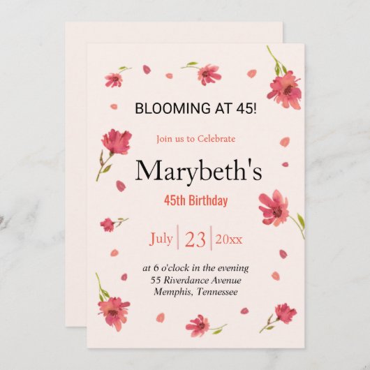 Bloeitijd op 45 - Bloemen Verjaardag Kaart (Voorkant / Achterkant)