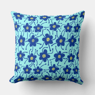 Bloeiwijze - Dp Navy en Lt Yllw op Ijs Blauw Kussen