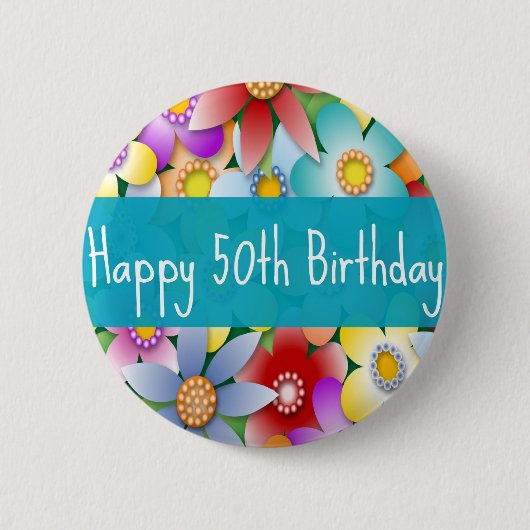 bloem50th ronde button 5,7 cm (Voorkant)