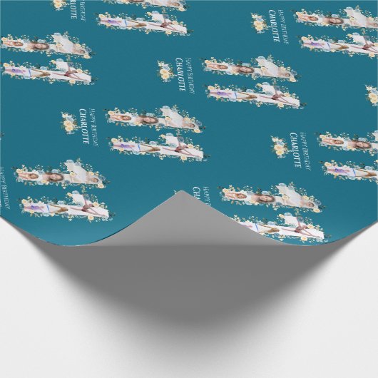 Bloem 11e verjaardag Blauwgroen Foto Collage Yello Cadeaupapier (Hoek)