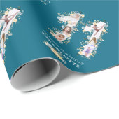 Bloem 11e verjaardag Blauwgroen Foto Collage Yello Cadeaupapier (Rol Hoek)