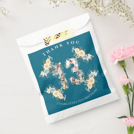 Bloem 13e verjaardag Blauwgroen Foto Collage Yello Bedankzakje (Gezegeld)