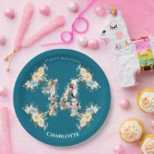 Bloem 14e verjaardag Blauwgroen Foto Collage Yello Papieren Bordje (Feest)