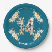 Bloem 14e verjaardag Blauwgroen Foto Collage Yello Papieren Bordje (Voorkant)