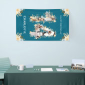 Bloem 14e verjaardag Blauwgroen Foto Collage Yello Spandoek (Beurs)