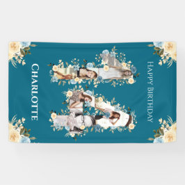 Bloem 14e verjaardag Blauwgroen Foto Collage Yello Spandoek