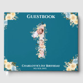 Bloem 1e verjaardag Blauwgroen foto Collage Blauw  Gastenboek (Voorkant)