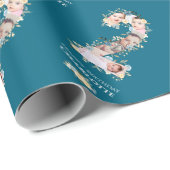 Bloem 2e verjaardag Blauwgroen Foto Collage Blauw Cadeaupapier (Rol Hoek)