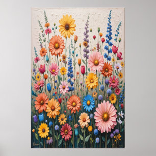 Bloem 3D Textuur Schilderen op Canvas Kleurrijk Wi Poster