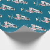 Bloem 4e verjaardag Blauwgroen Foto Collage Blauw  Cadeaupapier (Hoek)