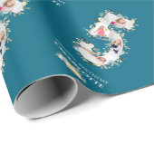 Bloem 5e verjaardag Blauwgroen Foto Collage Blauw Cadeaupapier (Rol Hoek)