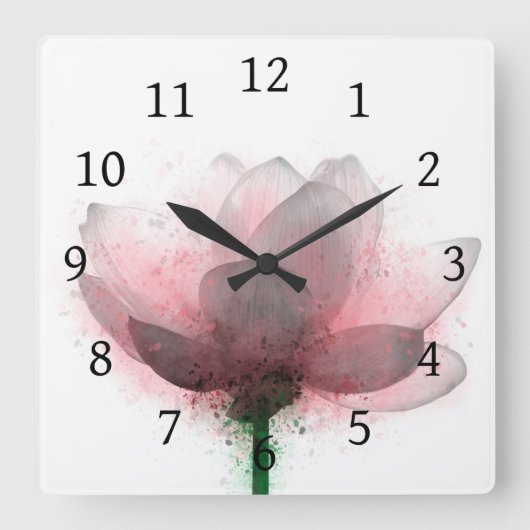 Bloem 6 Roze Lotus Vierkante Klok (Voorkant)