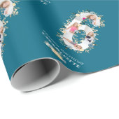 Bloem 6e verjaardag Blauwgroen Foto Collage Blauw  Cadeaupapier (Rol Hoek)