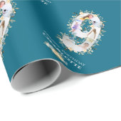 Bloem 9e verjaardag Blauwgroen Foto Collage Blauw  Cadeaupapier (Rol Hoek)