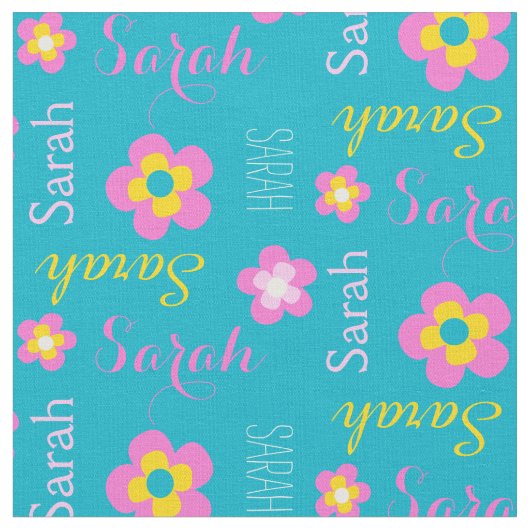 Bloem aangepaste naam aqua roze typografische stof (Close Up)