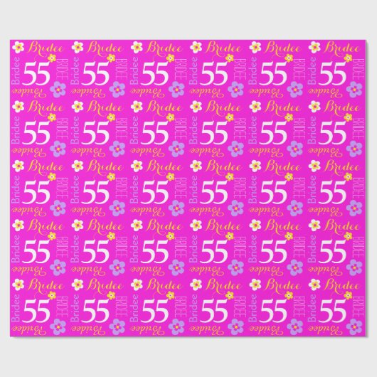 Bloem aangepaste naam Bridee 55 verjaardagswrap Cadeaupapier (Vlak)