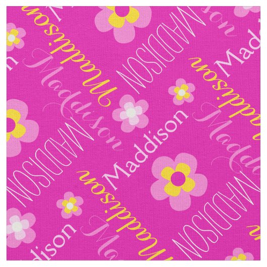 Bloem aangepaste naam roze gele typografische stof (Close Up)