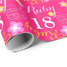 Bloem aangepaste naam Ruby 18 verjaardag wrap Cadeaupapier