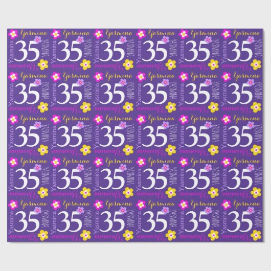 Bloem aangepaste naam Yasmina 35e verjaardag Cadeaupapier (Vlak)