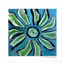 Bloem Abstract blauw groen turquoise zwart schilde