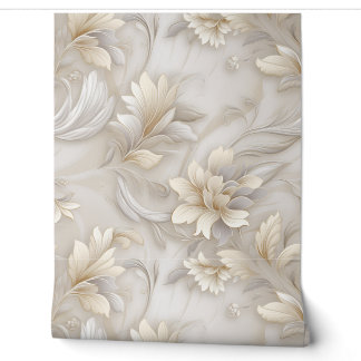 Bloem Acanthus Pastelgeel & Zachtblauw Behang
