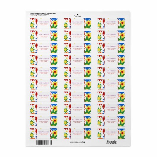 Bloem Adreslabel - Heldere kleuren Etiket (Full Sheet)