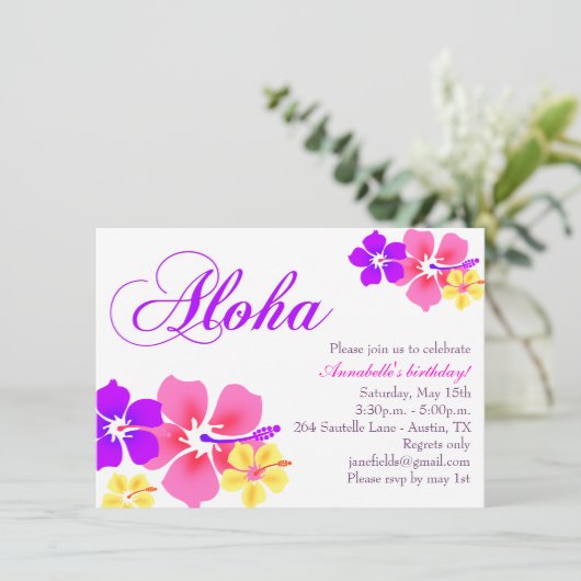 Bloem Aloha Verjaardag Uitnodiging (Staand voorkant)