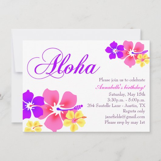 Bloem Aloha Verjaardagsuitnodiging Kaart (Voorkant)