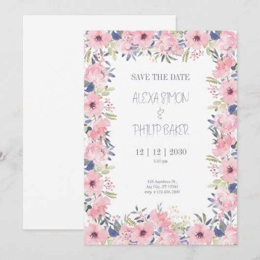 Bloem Aquarel Vrouwelijke Trouwdag Kaart (Voorkant / Achterkant)